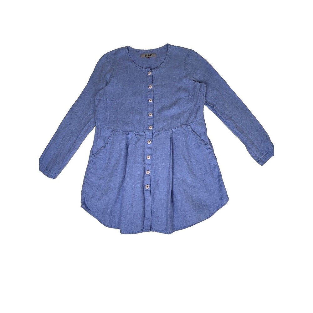 FLAX linen lagen look pleats & pockets button over size mini /tunic Sz P/XS/4-6